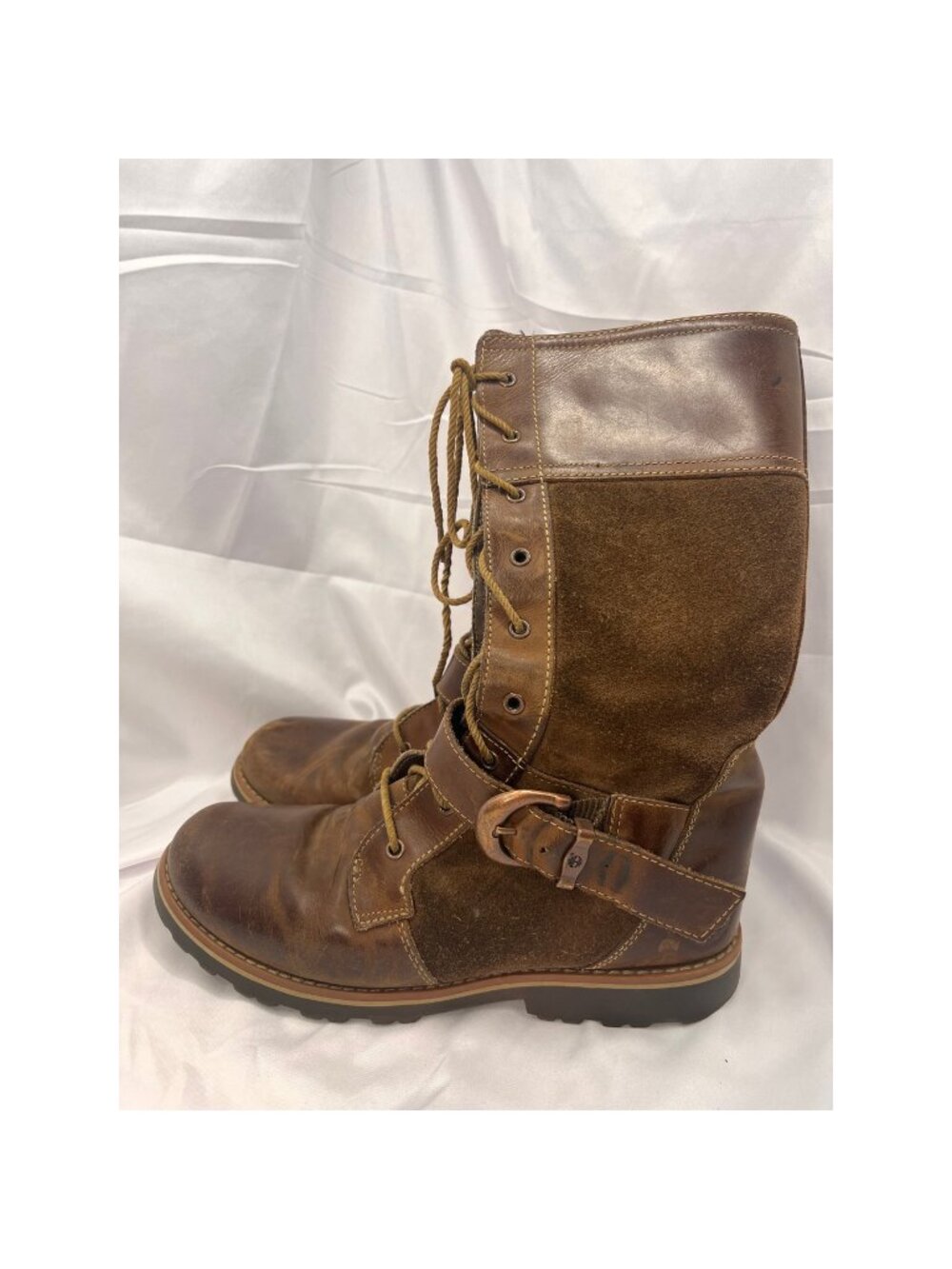 Timberland Big Kids Size 5 Tall Brown Leather Suede Lace Up Buckle Boots